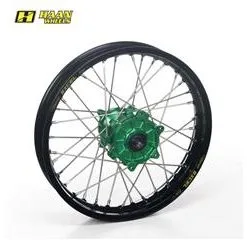 Bihr Roue Arrière Complète HAAN WHEELS SM Tubeless 17x4,50x36T Jante Noir/moyeu Vert/rayons Argent/têtes De Rayons Argent