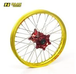 Bihr Roue Arrière Complète HAAN WHEELS 16x1,85x36T Jante Jaune/moyeu Rouge/rayons Argent/têtes De Rayons Argent
