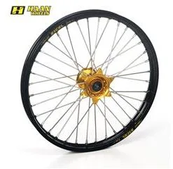 Bihr Roue Avant Complète HAAN WHEELS 19x1,40x32T Jante Noir/moyeu Or/rayons Argent/têtes De Rayons Argent