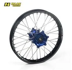 Bihr Roue Arrière Complète HAAN WHEELS A60 19x2,15x36T Jante Noir/moyeu Bleu/rayons Argent/têtes De Rayons Argent