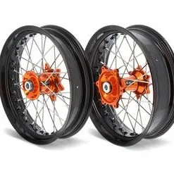 Bihr Kit Roues Complètes Avant + Arrière ART SM 17x3,50/17x5,00 Jante Noir/moyeu Orange KTM