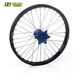 Bihr Roue Avant Complète HAAN WHEELS SM Tubeless 17x3,50x36T Jante Noir/moyeu Bleu/rayons Argent/têtes De Rayons Argent