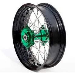 Bihr Roue Arrière Complète ART SM 17x4,50x36T Jante Noir/moyeu Vert/rayons Argent/têtes De Rayons Argent