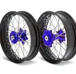 Bihr Kit Roues Complètes Avant + Arrière ART SM 17x3,50/17x4,50 Jante Noir/moyeu Bleu Yamaha