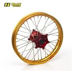 Bihr Roue Arrière Complète HAAN WHEELS 19x2,15x36T Jante Or/moyeu Rouge/rayons Argent/têtes De Rayons Argent