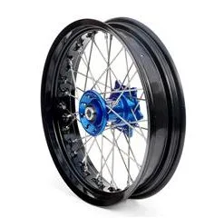 Bihr Roue Avant Complète ART SM 17x3,50x36T Jante Noir/moyeu Bleu/rayons Argent/têtes De Rayons Argent